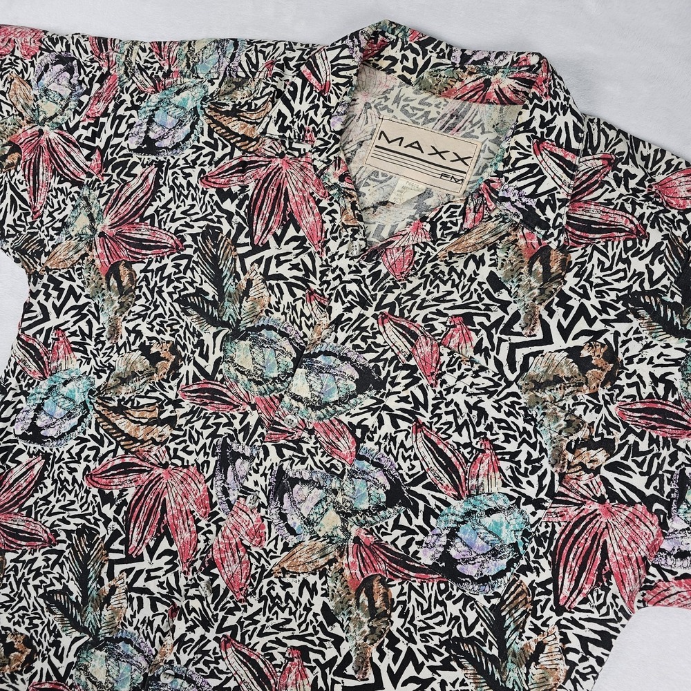 Vtg 80's Maxx FM Surfer Shirt Mens M Silkscreen Print Zebra Floral Hawaiian USA